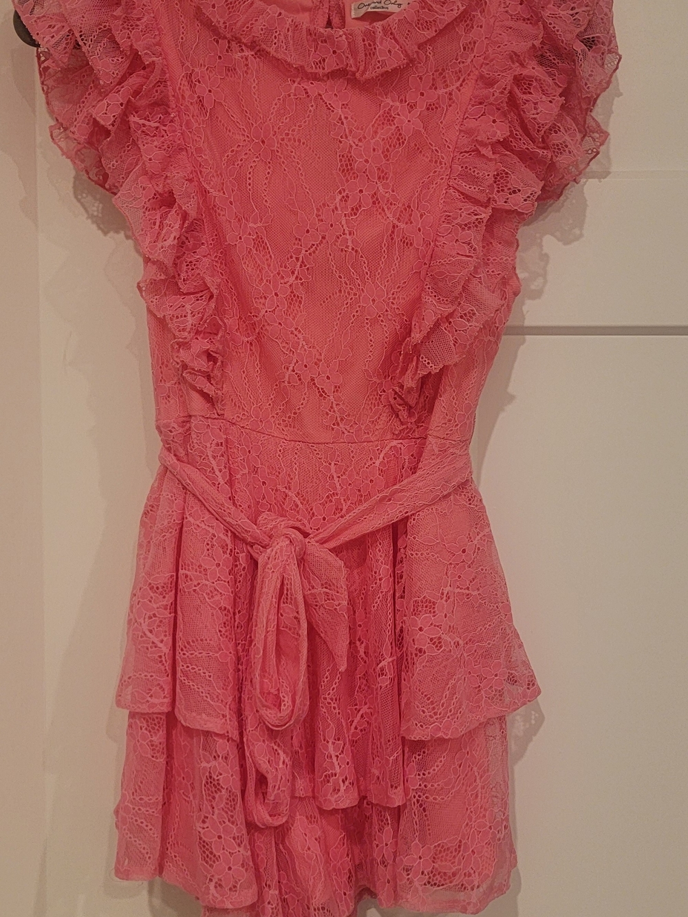 Lace Ruffle Tie- Romper - Pink